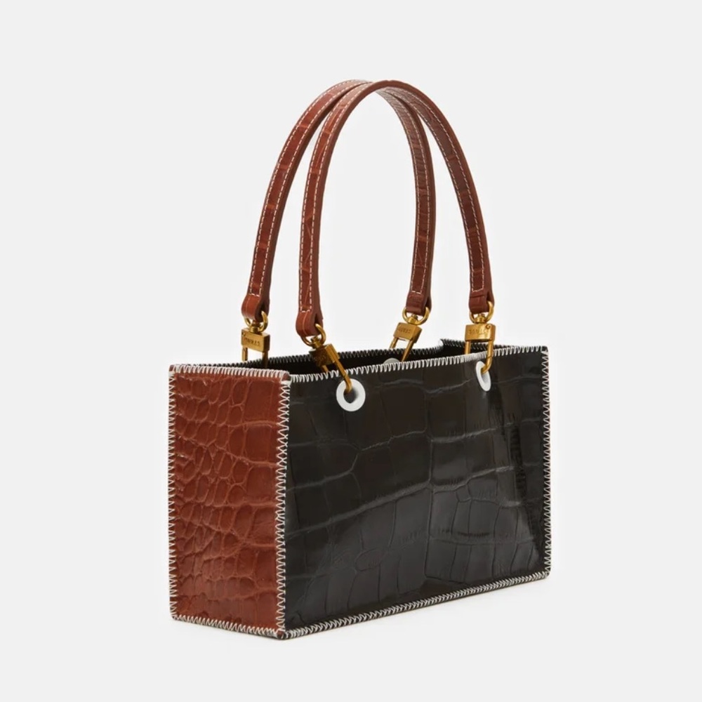 *SOLD* STAUD Gemma Shoulder Bag in Black and Brown Croc - Picture 1 of 12